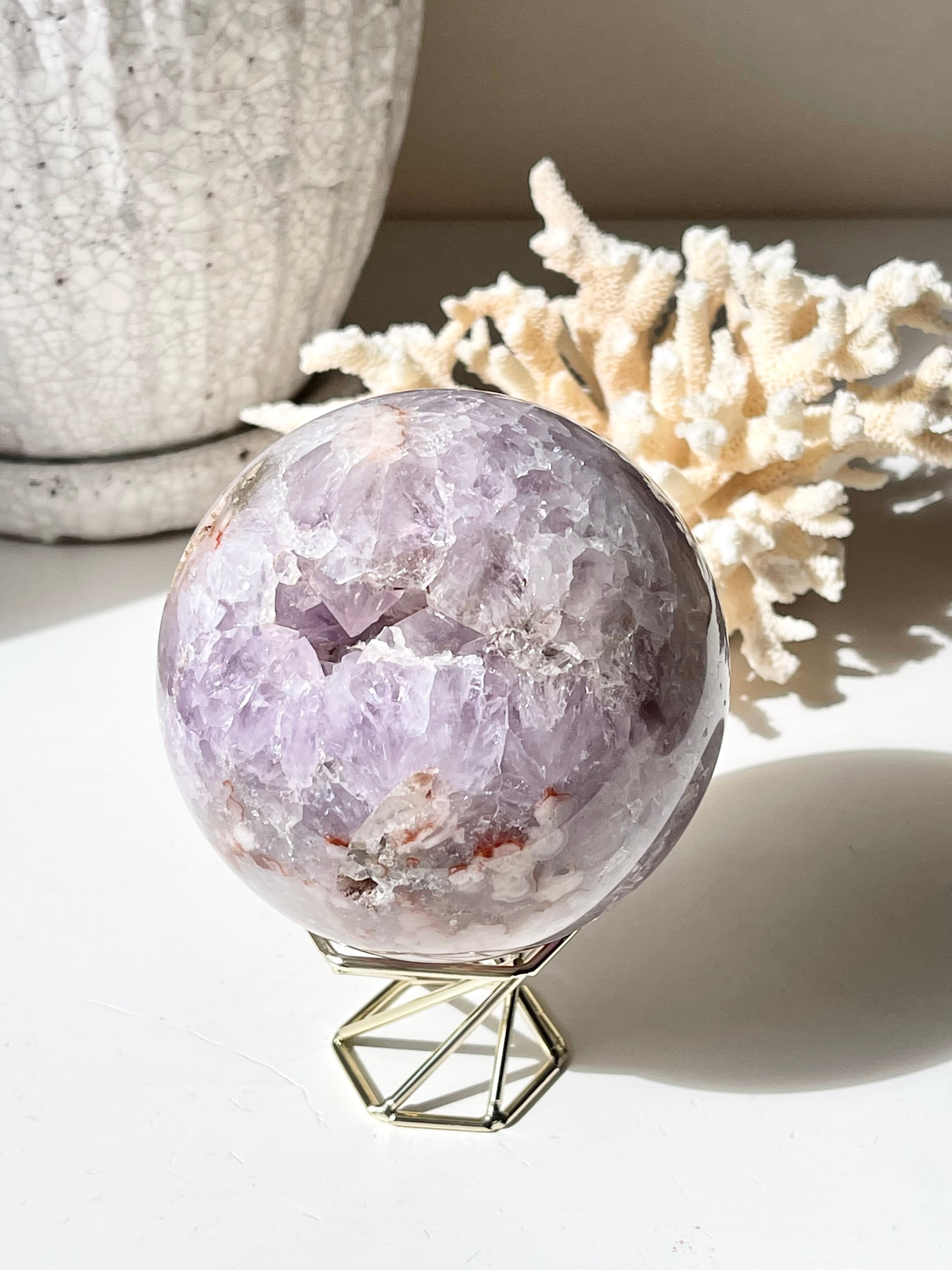 ピンクアメシスト＆ラベンダーアメシストフラワーアゲート笑口スフィア