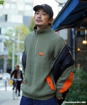 【#Re:room】NYRON PATCH HALF ZIP BIG KNIT［REK128］