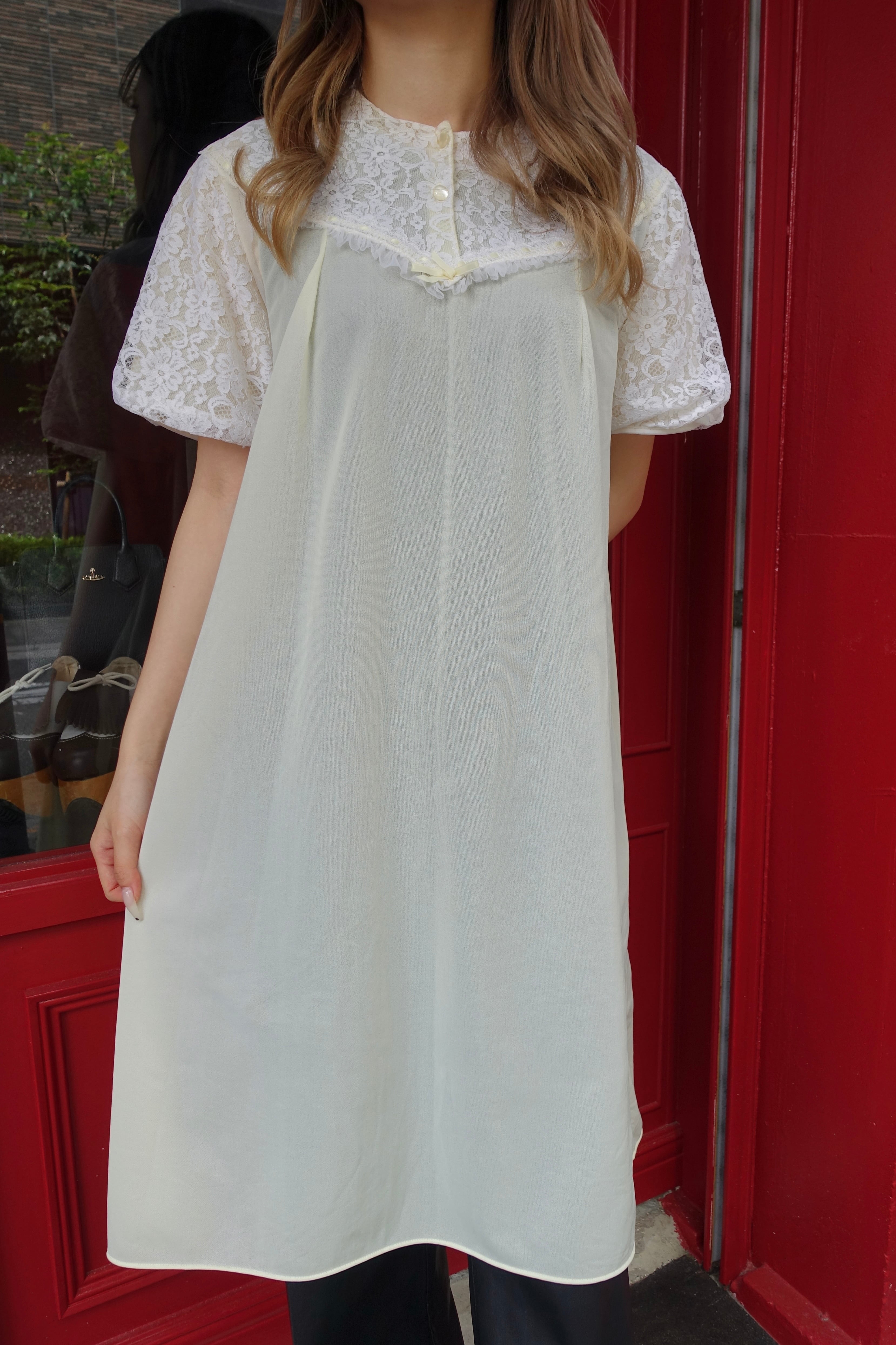 UK Vintage / vintage see-through design white one-piece. | AURA JAPON