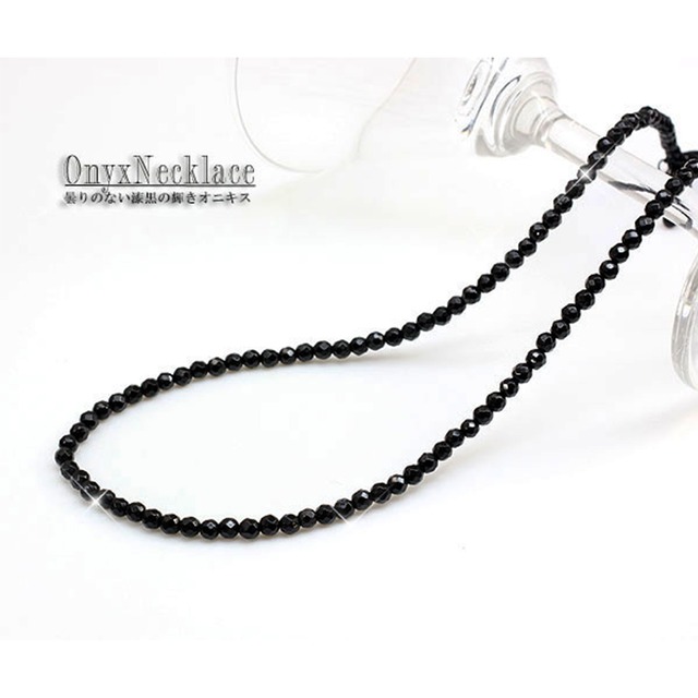 【漆黒の煌き】高品質 天然石 ダイヤカット・ブラックオニキス ネックレス（4mm：M・Lサイズ）