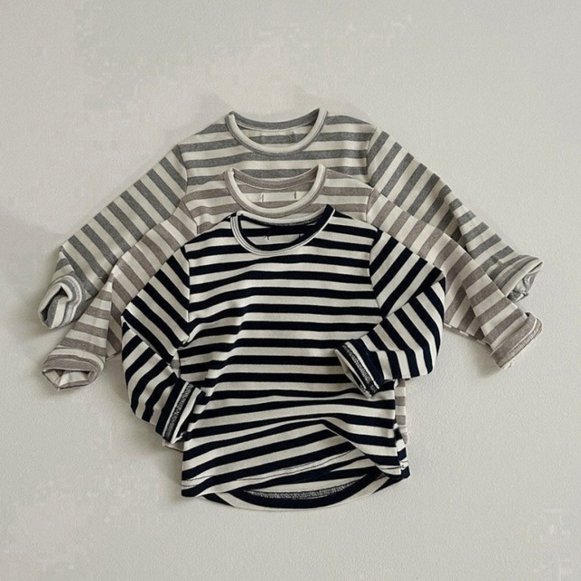 【BABY】秋新作ボーダーニットクルーネックTシャツ 男女兼用 ベビー キッズ