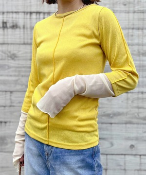 3color / メランジフライス袖チュールトップス