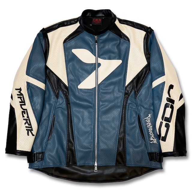 T.C.R MAVERIK MESH LEATHER MOTO JACKET - NAVY