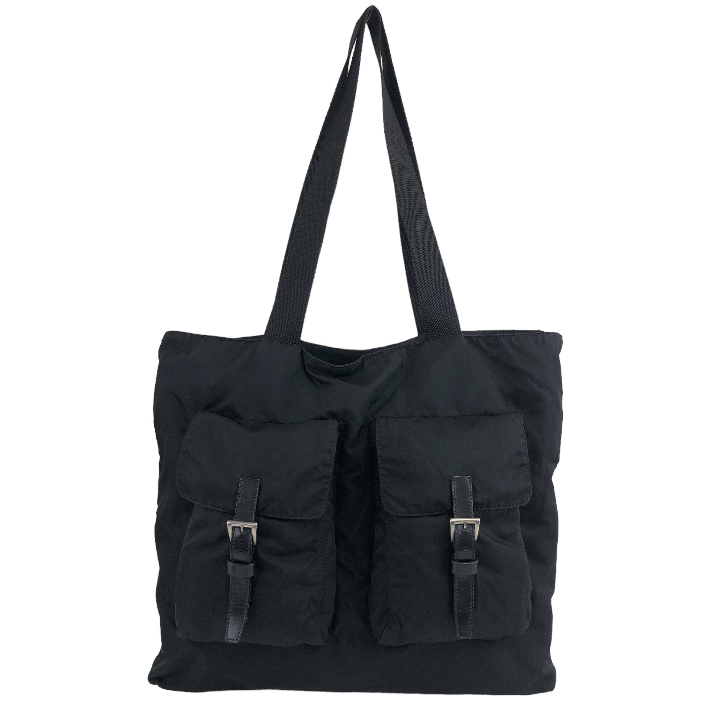 PRADA トートバッグ ブラック トライアングルロゴ ナイロン ダブルポケット