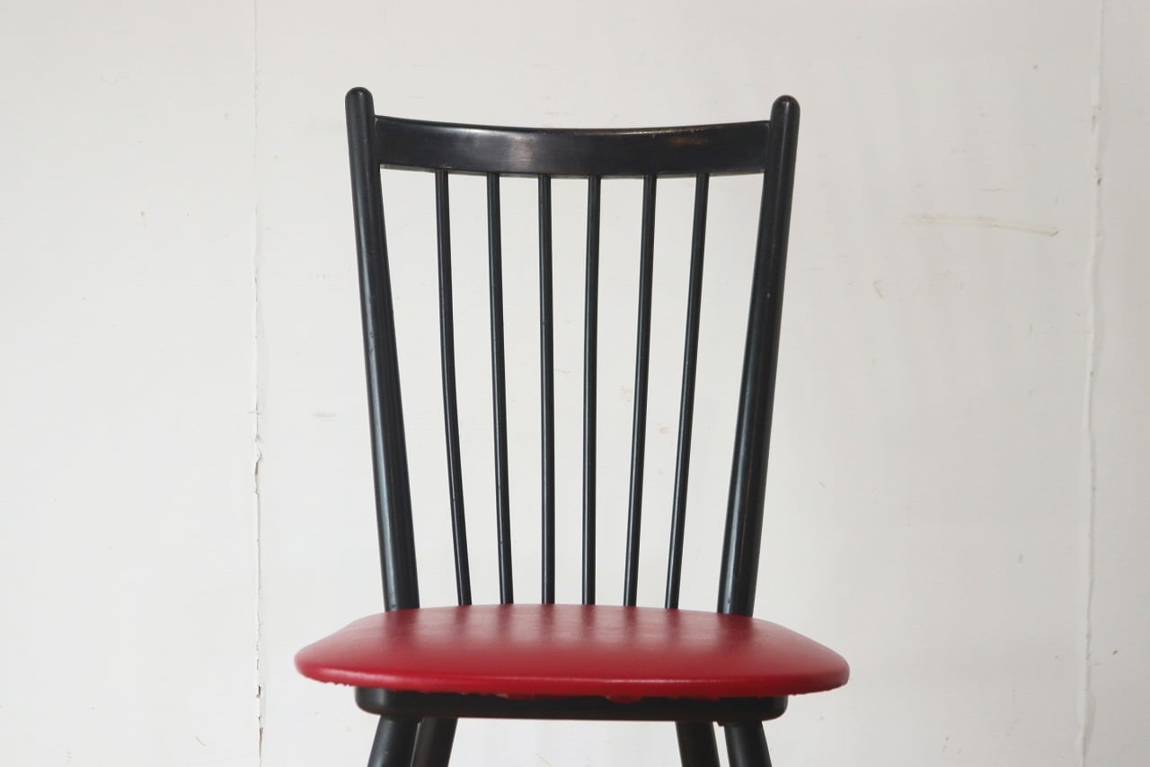 レトロ ダイニングチェア 椅子 食堂 木製 合皮 レザー 赤 レッド 松田