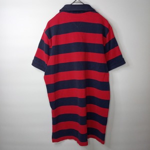 トミーヒルフィガー　ラガー　ポロシャツ　半袖　ボーダー　刺繍ロゴ　赤