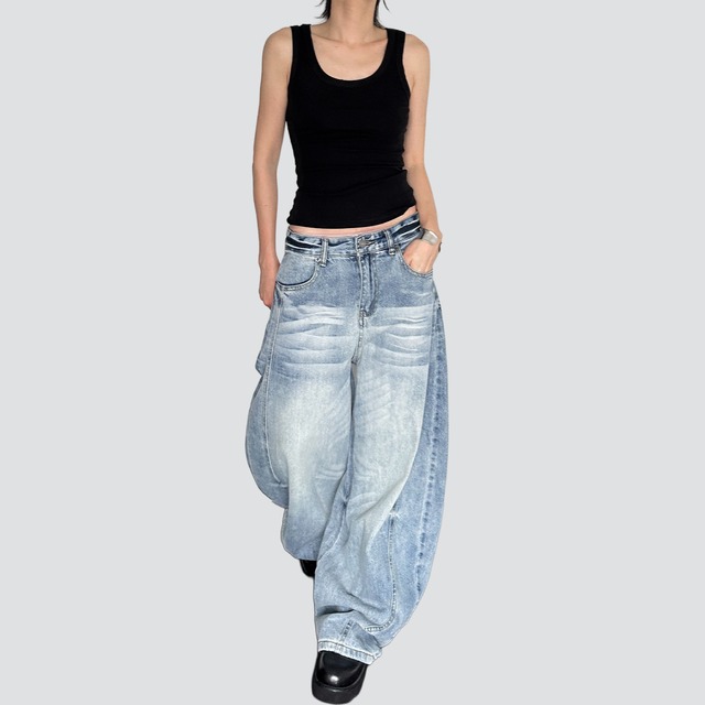 Oversized washed denim pants A00008