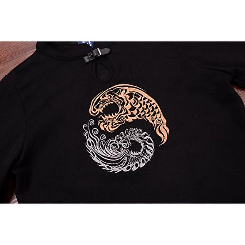 アメリカ半袖ビックシルエット刺繍ドラゴンTシャツ中華グレー