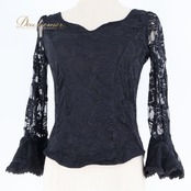 フラメンコ 衣装 トップス ブラウス 黒 レース 透け感 軽い ダンス パーティ 発表会 Leirenaレイリーナ ブラック系 花柄 上品 おしゃれ フォーマル 上品スタイル レディース 可愛い かわいい フラメンコダンス