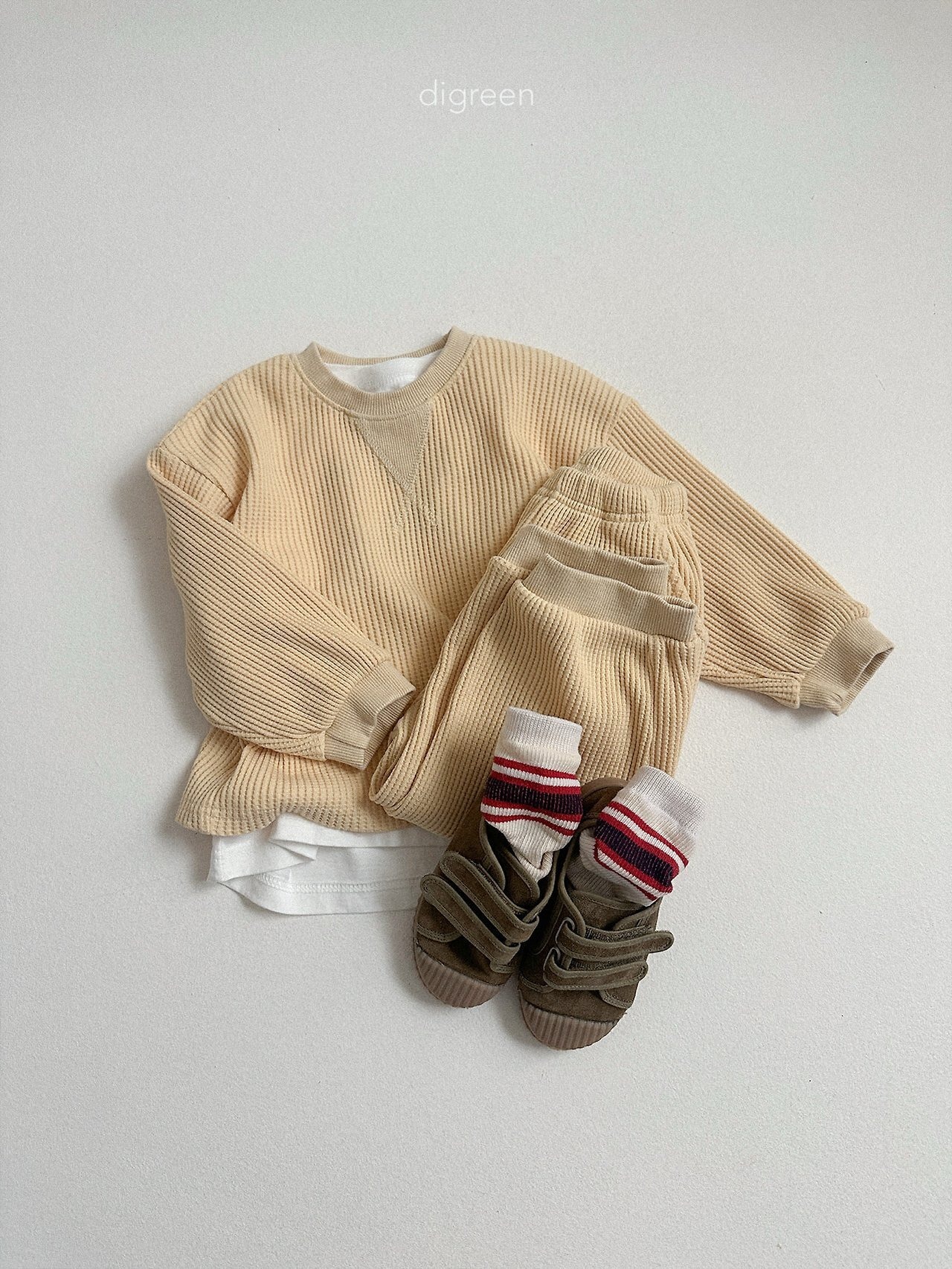 melange XXL［即納］flat waffle pants / digreen 26autumn