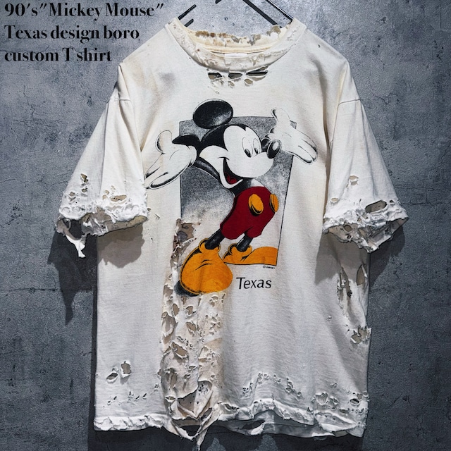 90's"Mickey Mouse"Texas design boro custom T shirt