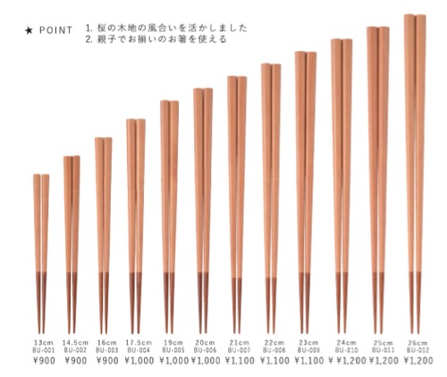 木地上桜　箸先うるし＜17.5センチ〜20センチ＞