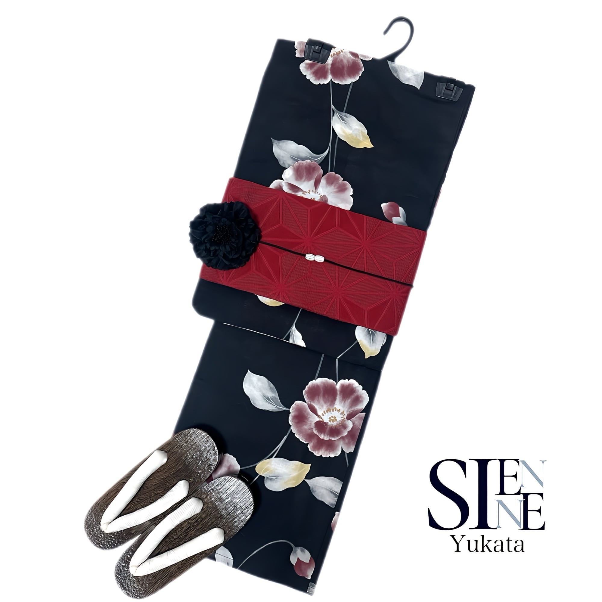 浴衣ジェンヌ 浴衣5点セット 黒 白 幾何学模様 浴衣 半幅帯 下駄 ゆかた 浴衣ジェンヌ 浴衣5点セット 黒 白 幾何学 浴衣 モノトーン 半幅