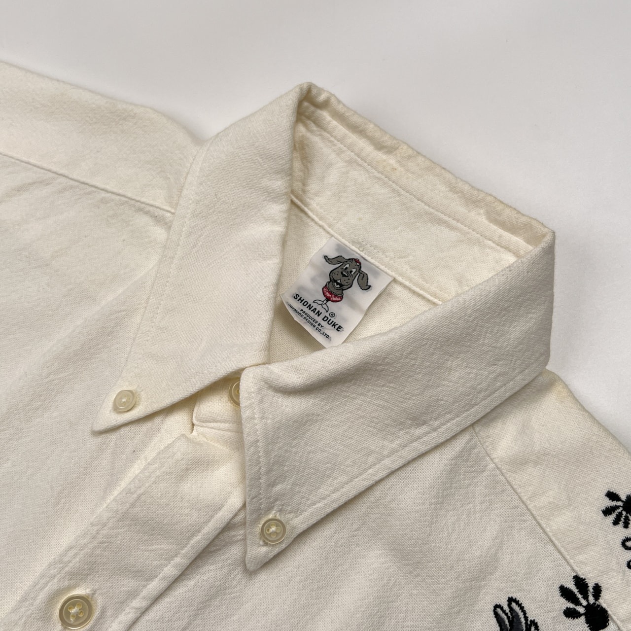 SHONAN DUKE ショウナンデューク ドッグ 刺繍入り BD 半袖シャツ サイズ M /ホワイト/ジョイマークデザイン