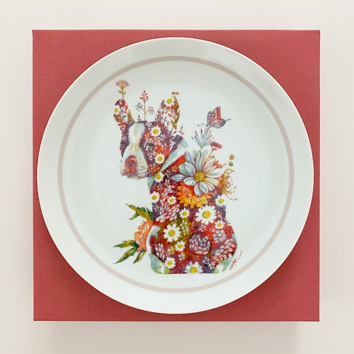 【PLATE & HANDKERCHIEF GIFT SET】タケダヒロキ プレート ＆ ハンカチ ギフトセット -振り返るブル-