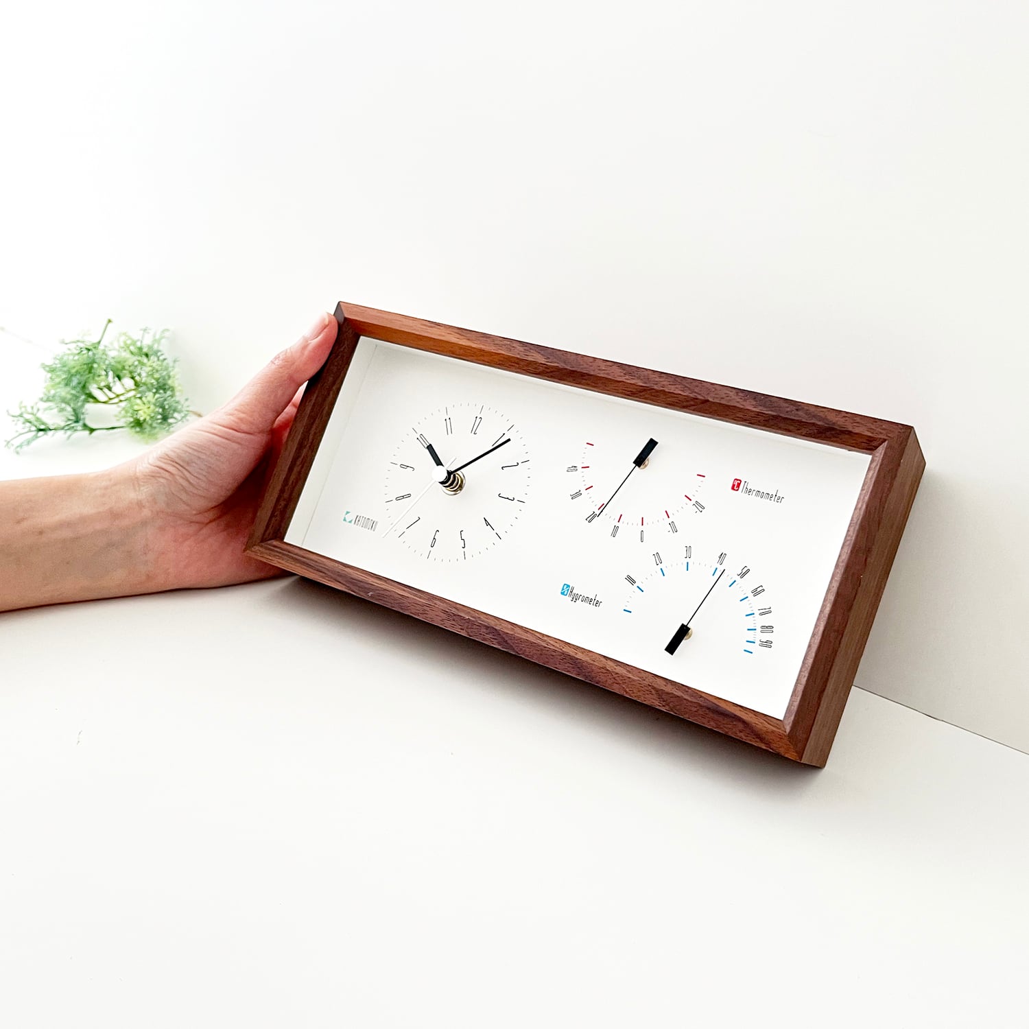 KATOMOKU Thermo clock ウォールナット km-152WA 温度湿度計器付き