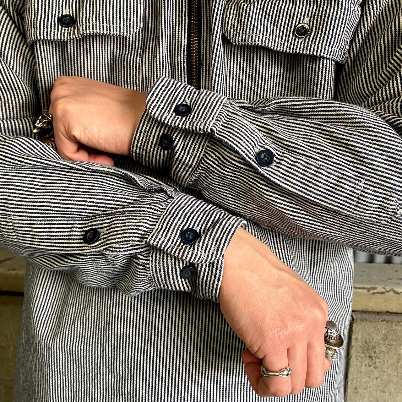 訳あり特価 Carhartt カーハート ヒッコリーストライプ ハーフジップ 