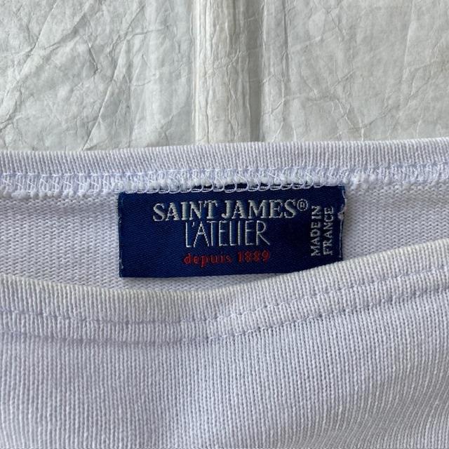 SAINT JAMES セントジェームス ウエッソン バスクシャツ ボートネック 無地 フランス製 ホワイト 古着 T3 画像5