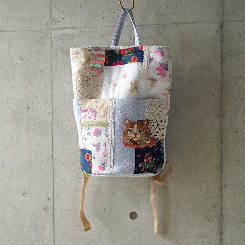 バックパック Patchwork navy scarf cat