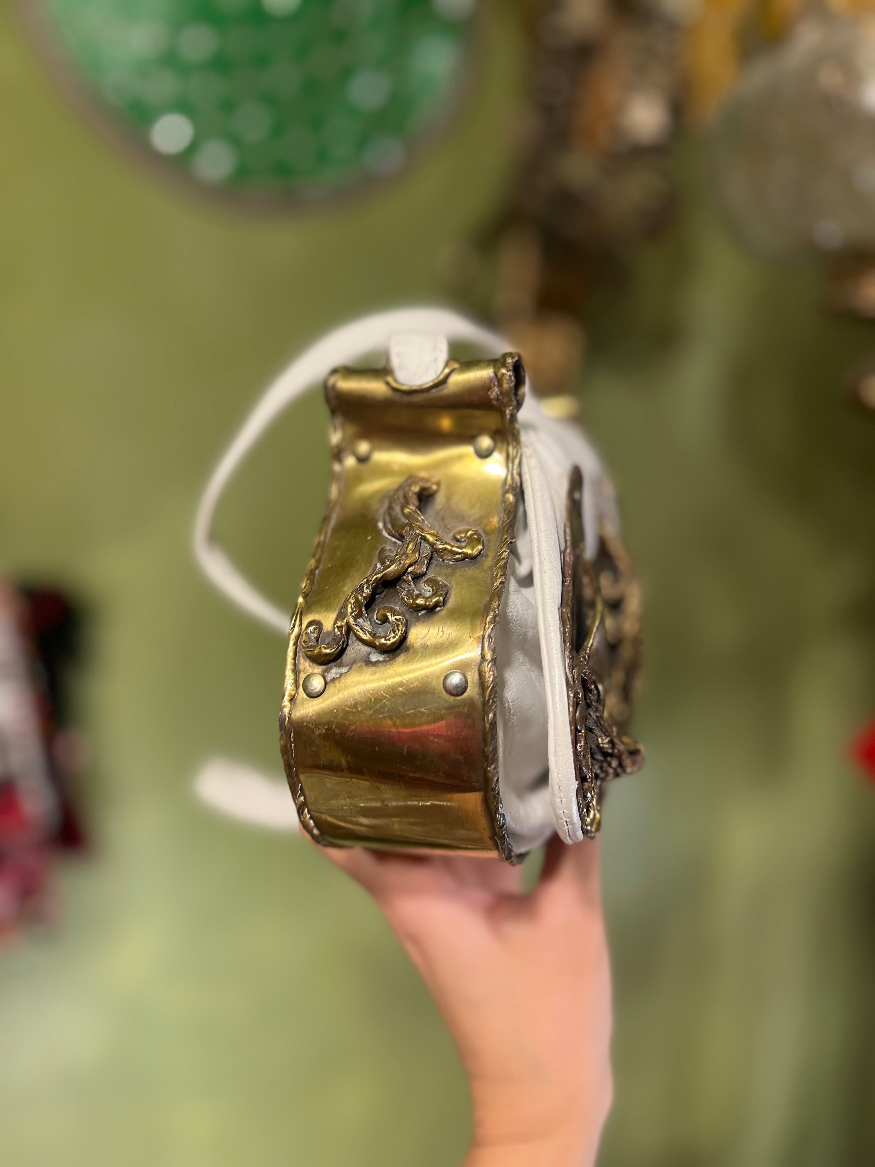 70s Mexican white leather × brass bag ( ヴィンテージ メキシカン