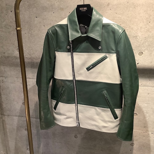 Licht Adel　LW-JKT03 Border Double Jacket Green White　leather riders jacket　受注生産GW期間限定