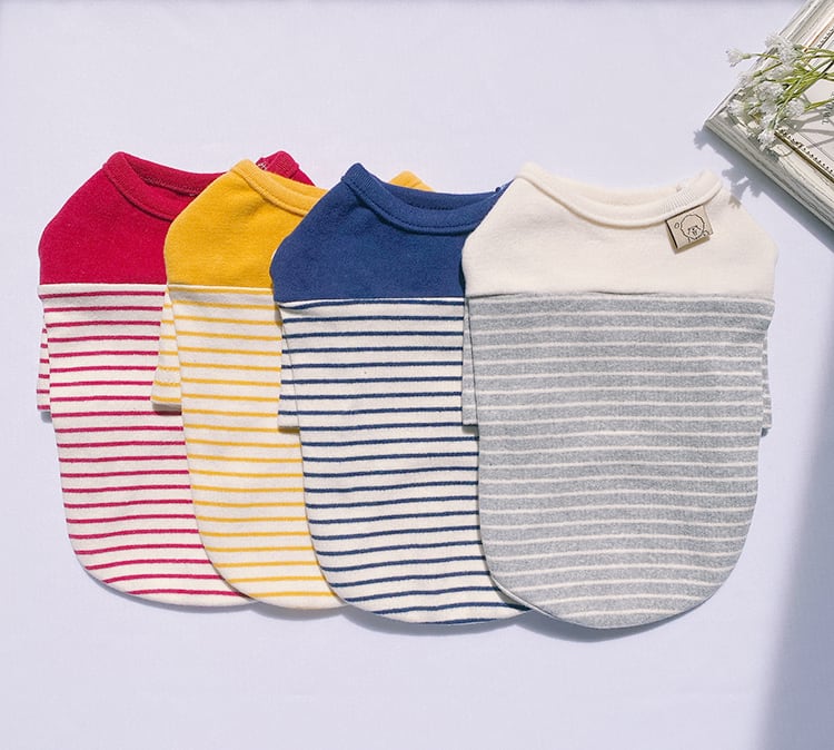 STRIPE T-SHIRT S ~ XL 4color / 犬服 トップス 新作 秋冬 シンプル ドッグウェア ストレッチ 小型犬 中型犬 ペット洋服