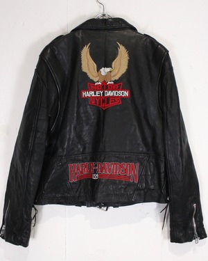 【Caka act2】"HARLEY DAVIDSON" Embroidery Custom Vintage Double Riders Leather Jacket
