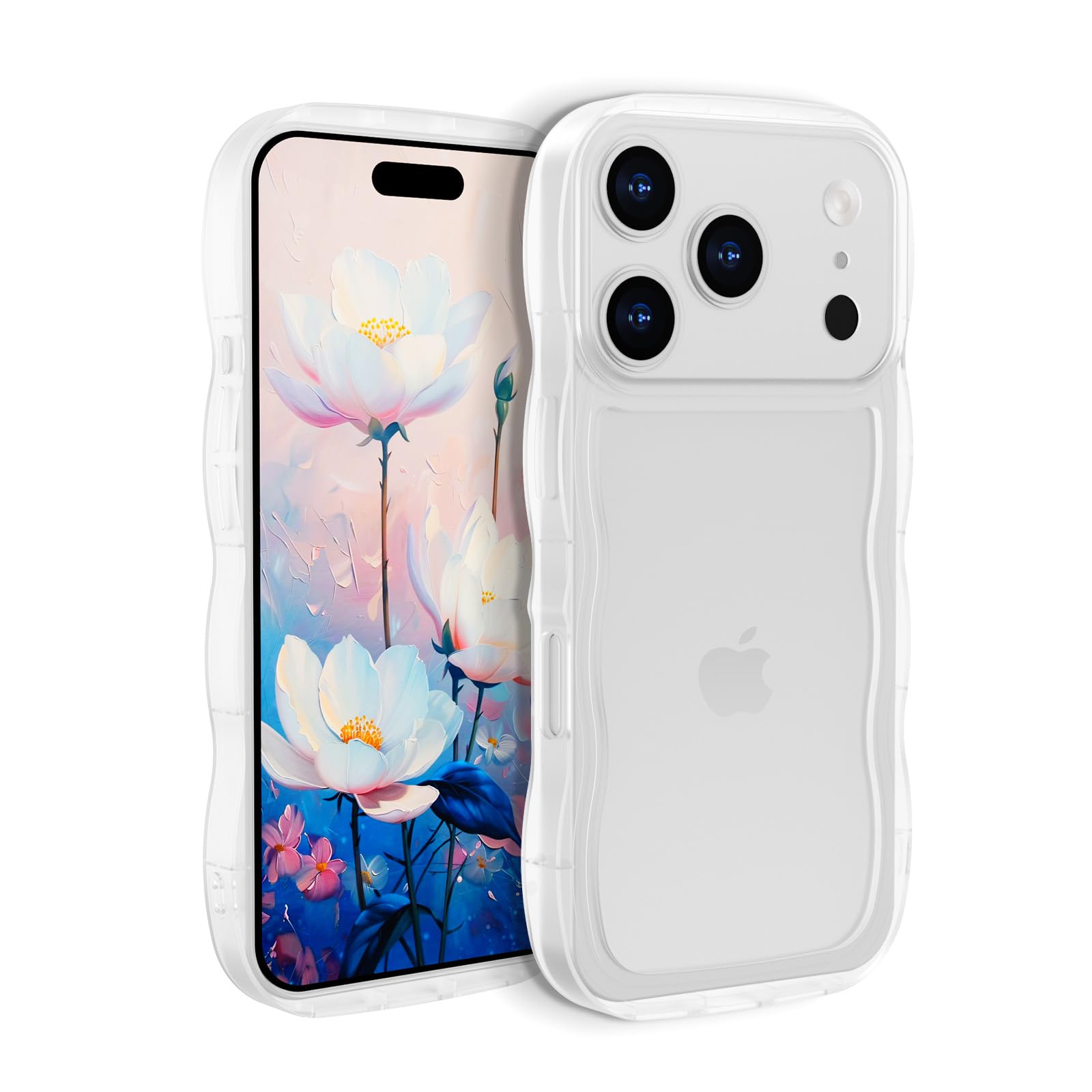 Casesmo iPhone 18 Pro/17 Pro 用 ケースクリア 可愛い 韓国 いiphone18 Pro/17pro 用 スマホケース波型 うねうね かわいい TPU 薄型 軽量 耐衝撃 おしゃれ ウェーブ カバー ワイヤレス充電対応 ストラップホール付きアイフォン18 プロ/17 プロ 6.3インチ 対応,透明