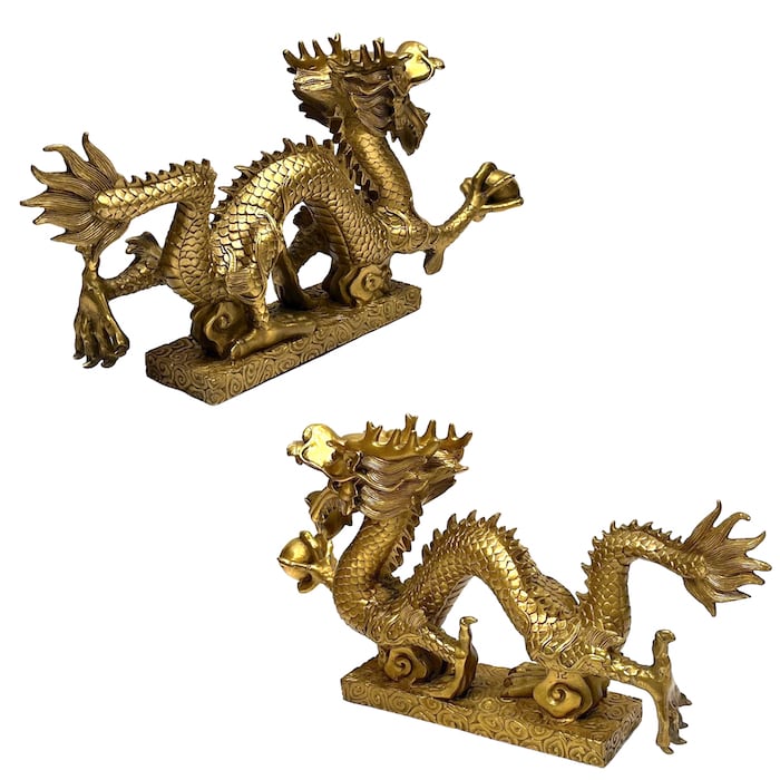 龍 球持ち 銅 金 ゴールド 4本爪 置物 守護神 縁起物 中国 インテリア