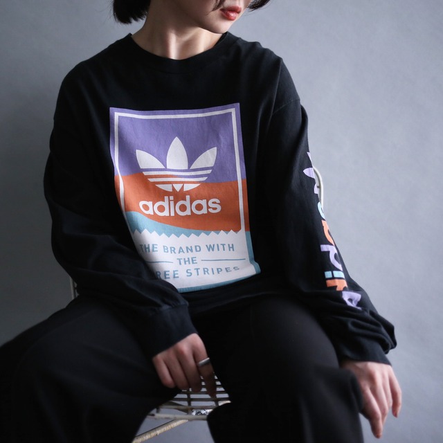 "old adidas" front and sleeve printed l/s tee