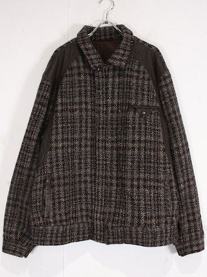 【Caka act2】Leather Switch Vintage Tweed Blouson Jacket