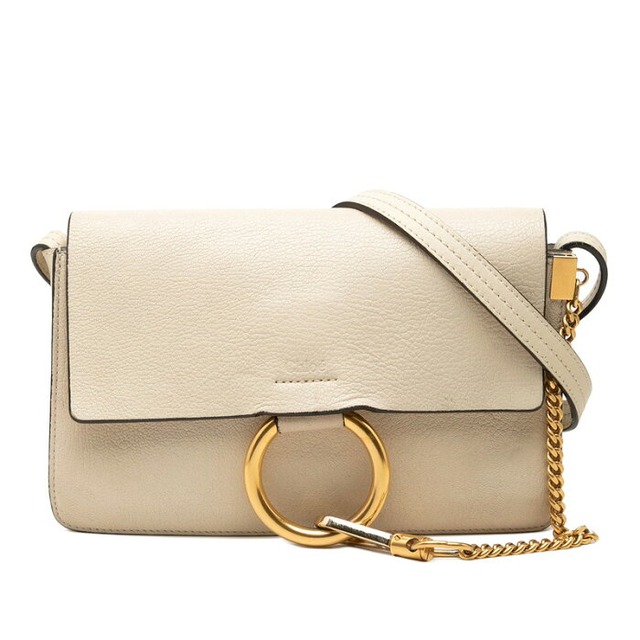 クロエ Faye フェイ デボスロゴ 斜め掛け ショルダーバッグ ベージュ レザー メッキ レディース Chloe 中古