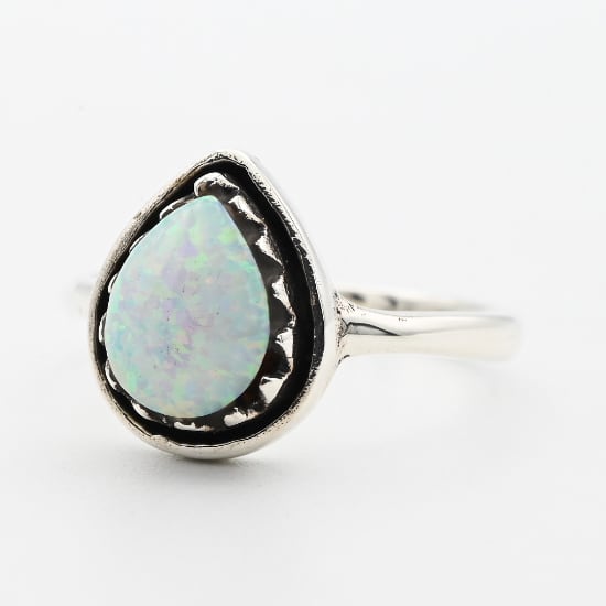 White Opal Accent Rounded Tear-drop Design Ring #13.5 / Denmark