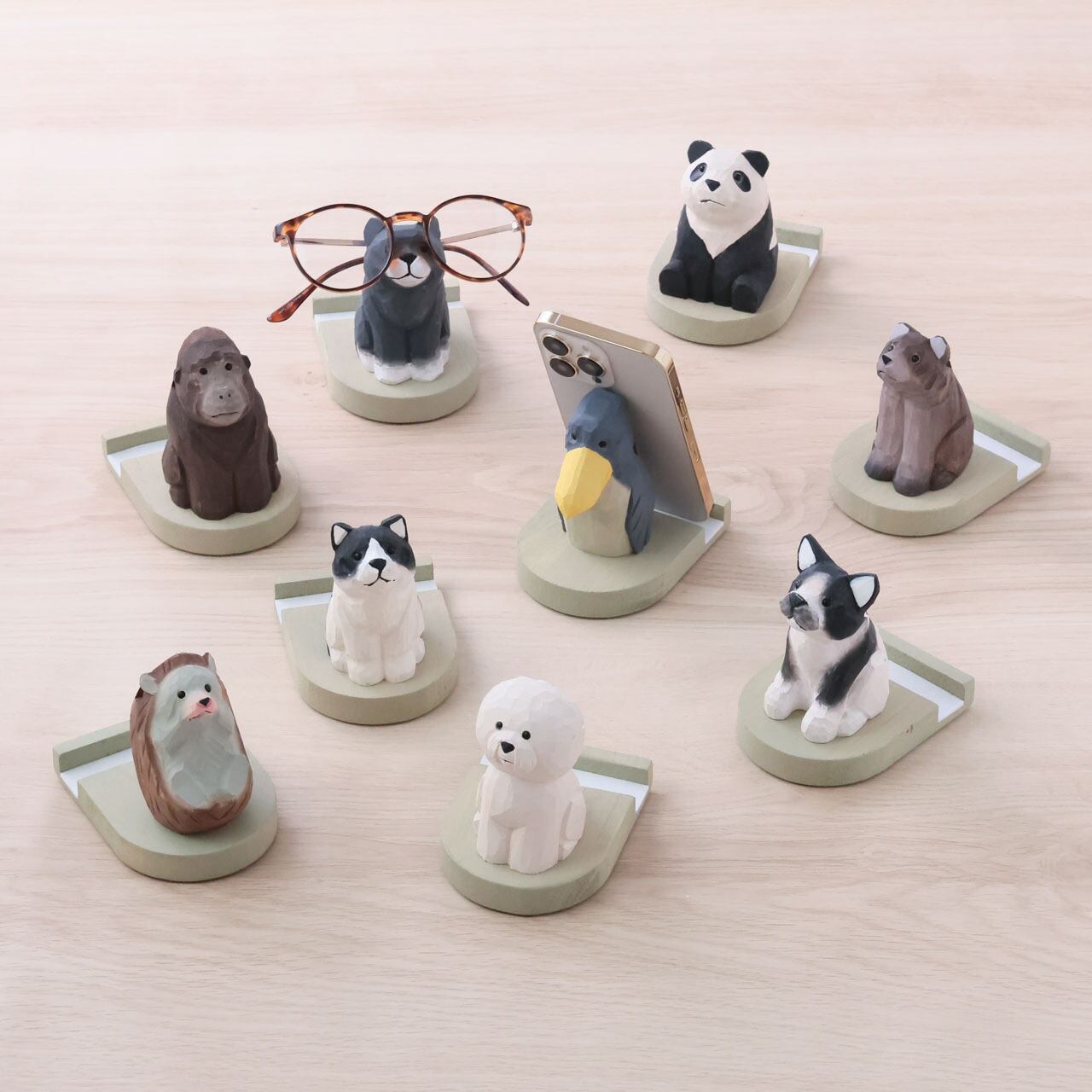 スマホ スタンド 木製 スマホスタンド 動物 縦型 横型 メガネスタンド かわいい 猫 犬 面白ろ メガネ置き おしゃれ オブジェ インテリア おもしろ 木彫り 熊 癒し ギフト プレゼント キシマ Fika フィーカ KH-6138 Km002