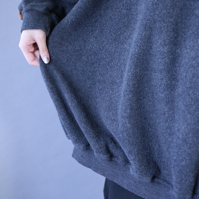 fake suede elbow patch design over silhouette fleece sweatshirt