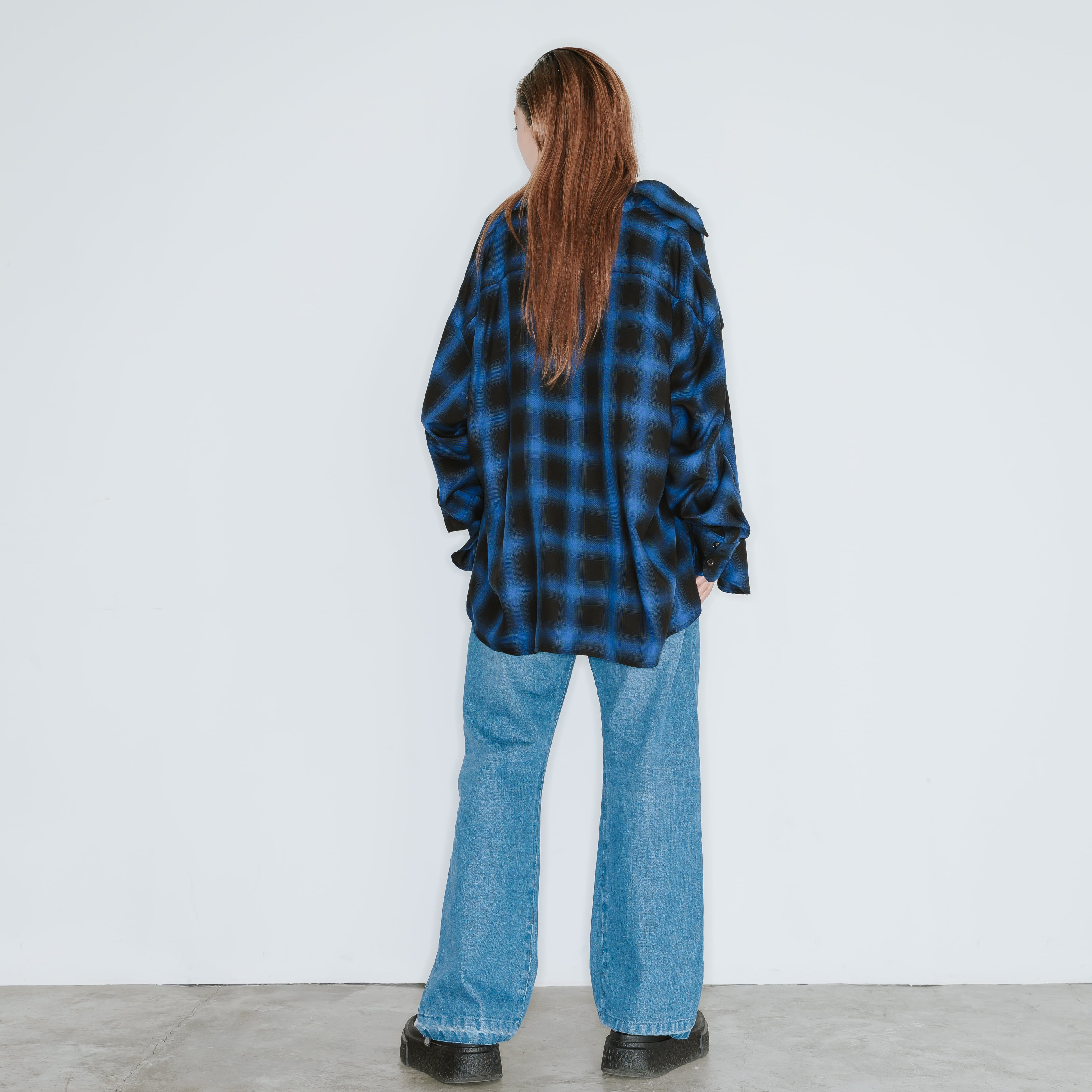 トップス rayon twill ombre check shirt akio rayon twill ombre check shirt akio