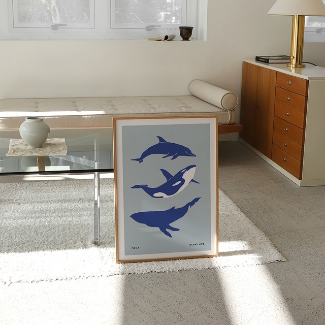 海の生き物のポスター　/ i1399 / 夏の海　熱帯魚や貝殻、クジラやペンギンなど　インテリアポスター