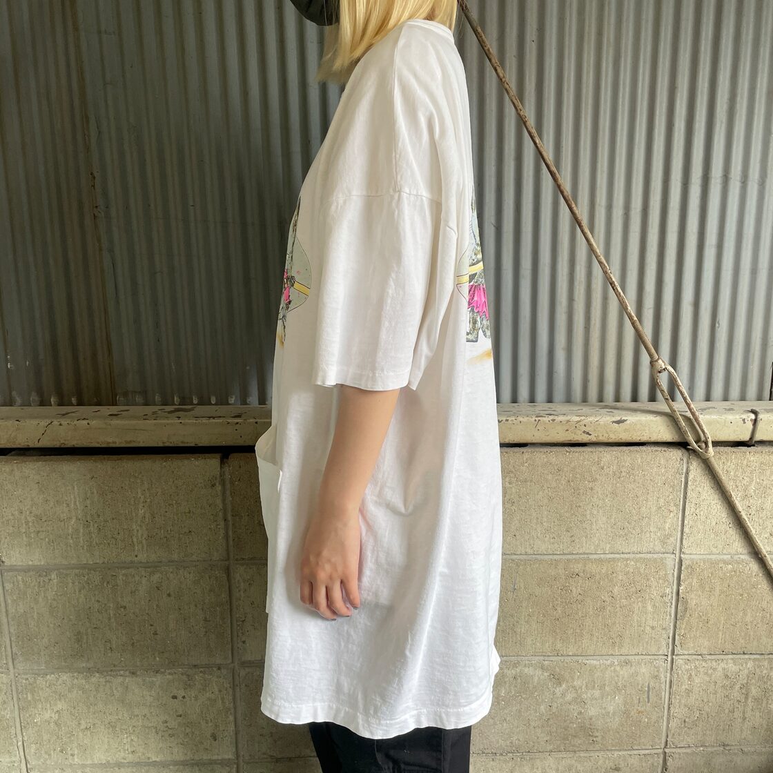 90年代 アート アニマル 猫 両面プリント ロング丈 Tシャツ ワンピース 