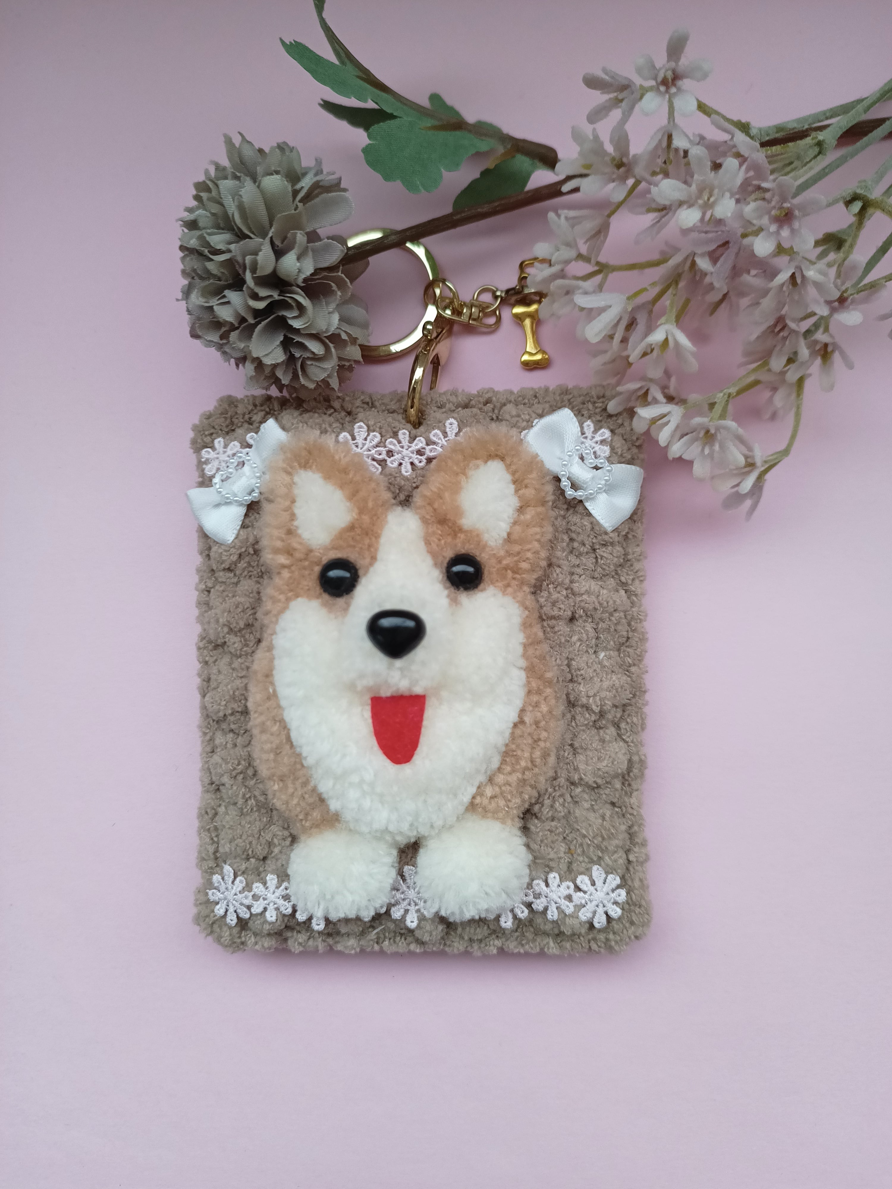 【専用お取り置き】 ＊handmade＊ショルダーにもなるフリル巾着ポメラニアン 専用お取り置き】 ＊handmade＊ショルダーにもなるフリル巾着