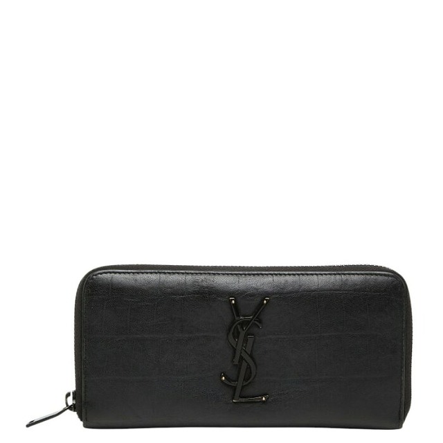 サンローラン YSLロゴ クロコ型押し 長財布 617415 ブラック レザー レディース SAINT LAURENT 【中古】