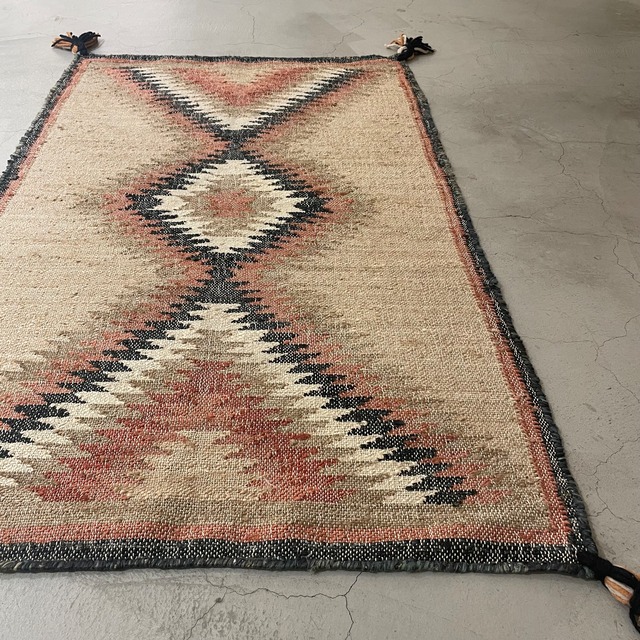 vintage style Indian rug / 手織り(930×1500㎜フリンジ60㎜)