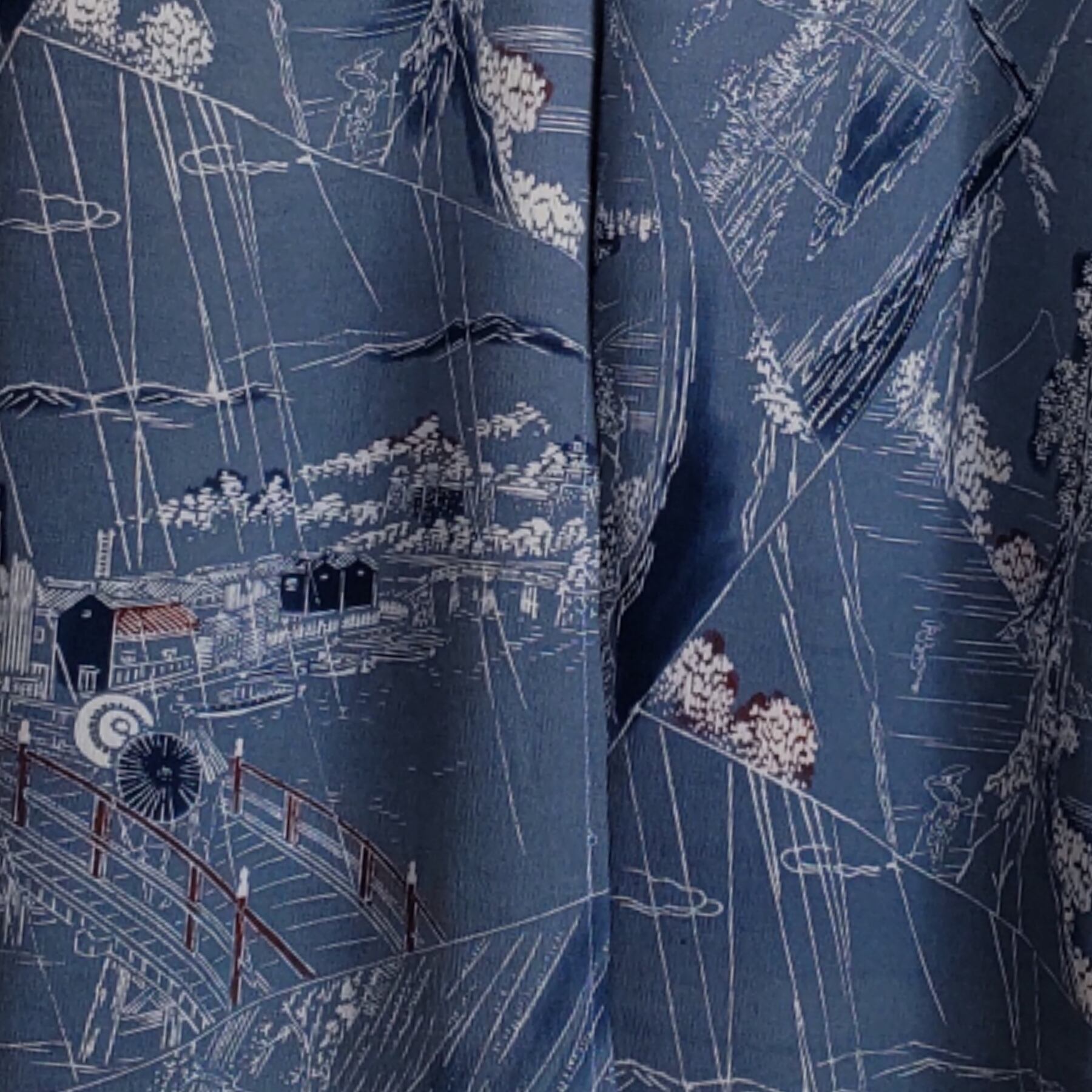 着物リメイクのチュニック&ロングスカートセット シュシュ付き 風景画