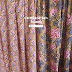 ブロックプリント生地【50cm単位】インド綿 花柄 オークル×ピンク #42385-BR1