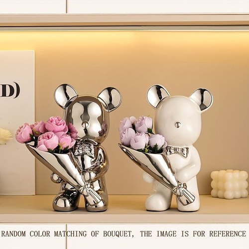 花瓶 かわいいクマの花瓶 フラワーポット くま ゴールド シルバー 置物 インテリア 装飾 玄関装飾 ガーデニング フラワーアレンジメント オブジェ