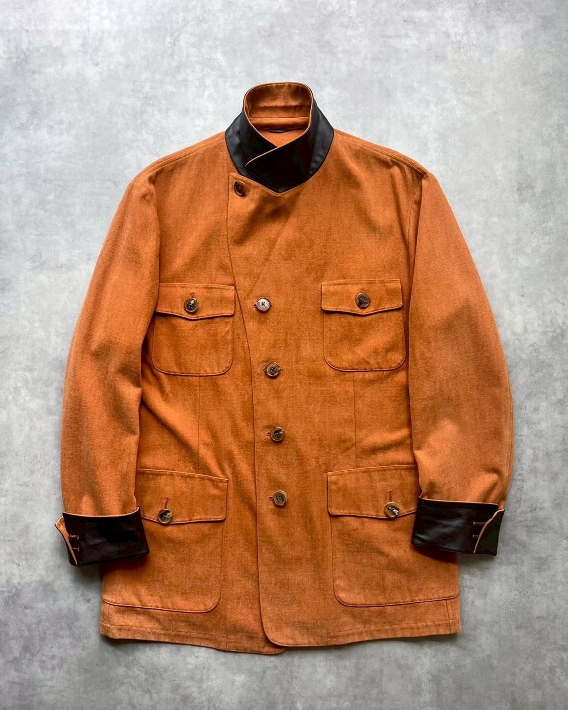 HERMES Cotton×Leather Safari Jacket ITALY製