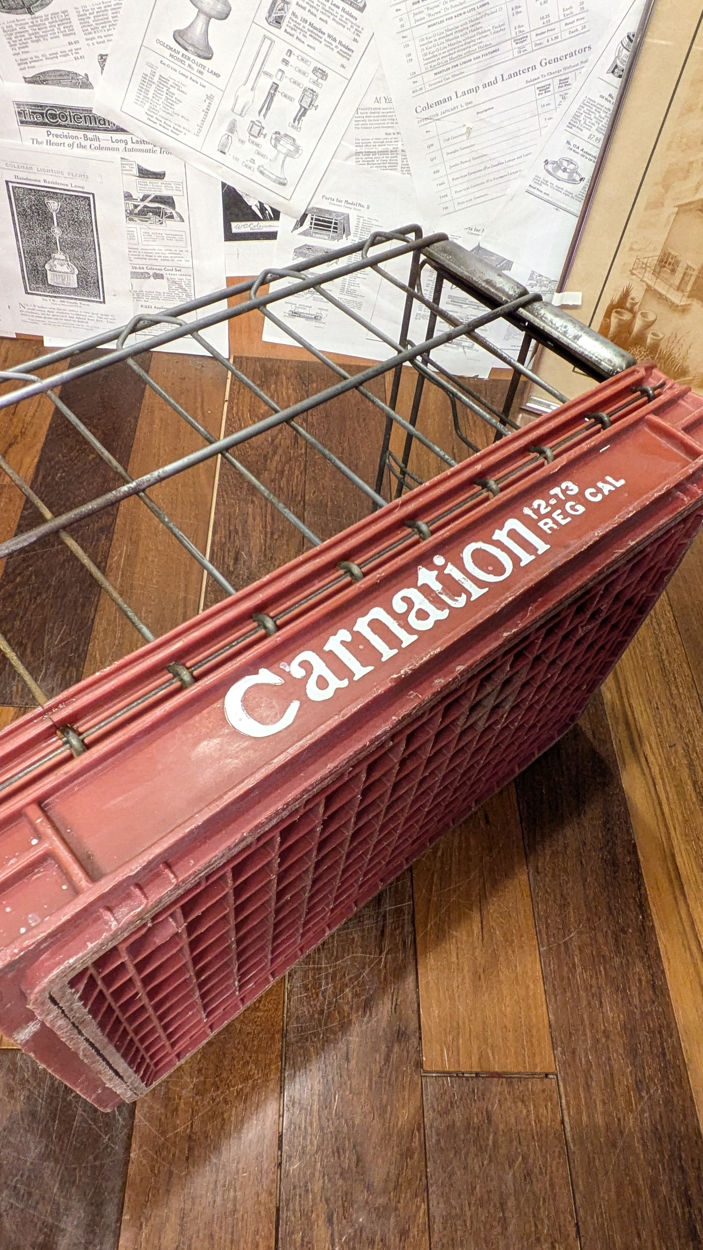 70's Vintage Carnation WireCrate StorageBox Antique Container