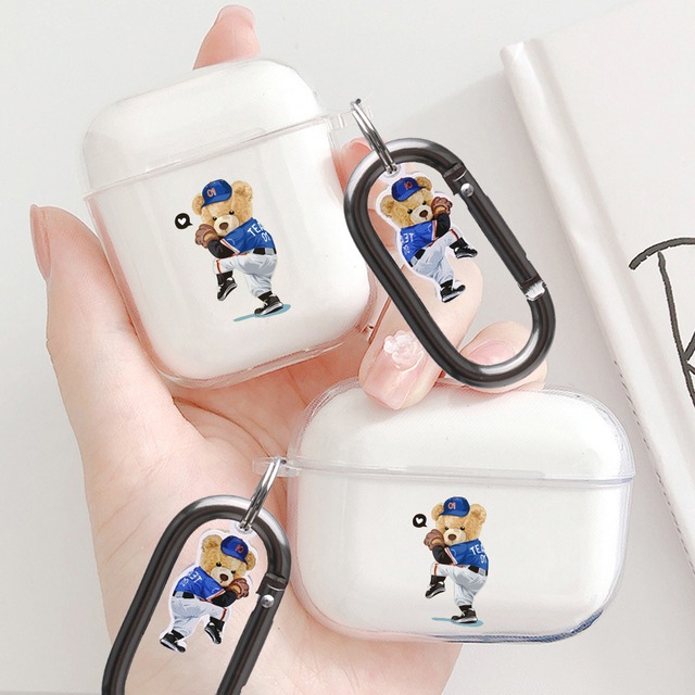 Baseball pitcher bear design clear airpods case