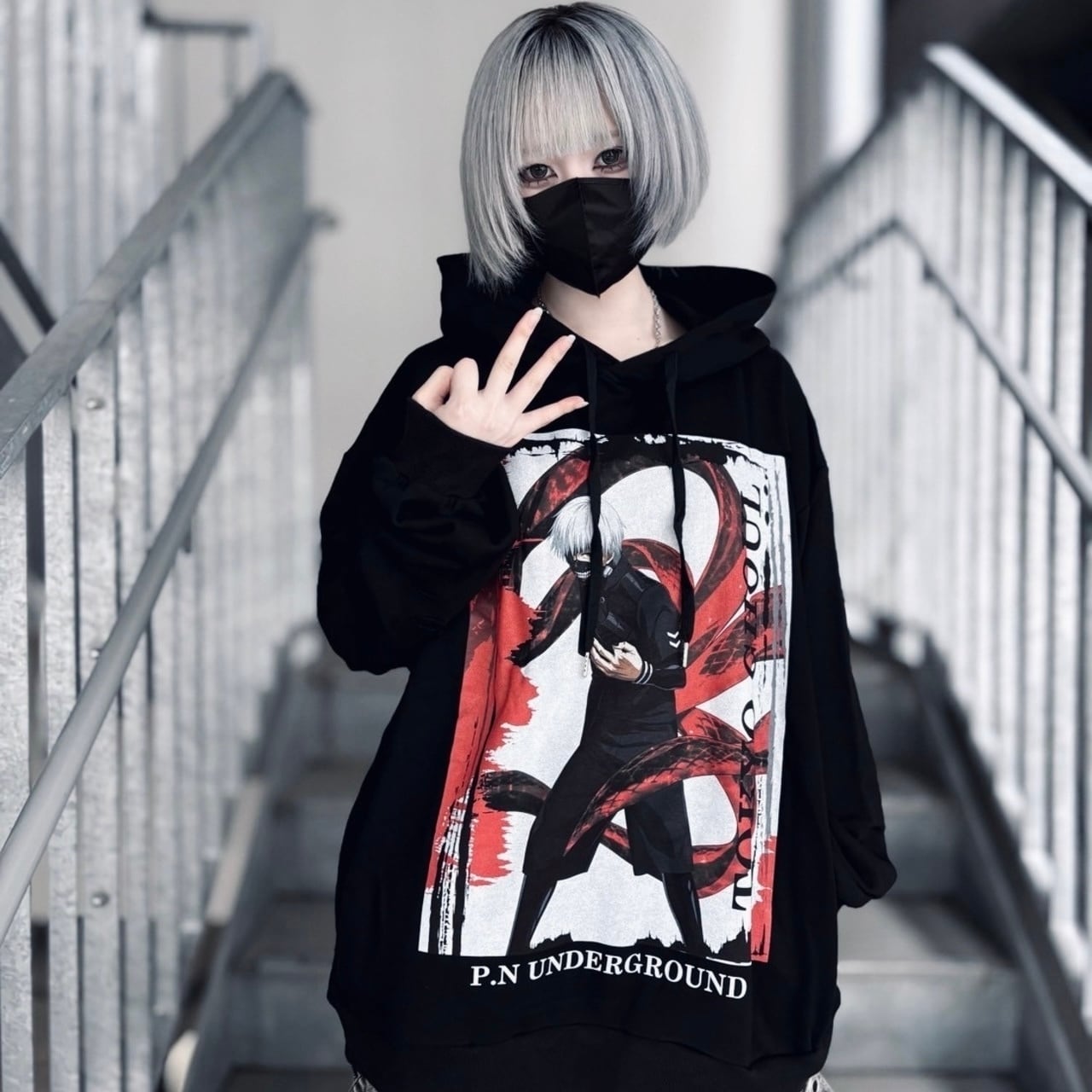 【P.N UNDERGROUND×東京喰種】金木研 ダメージPK 735520 パーカー ストリート サブカル 地雷系  ユニセックス