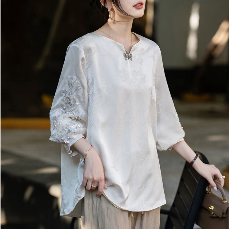 大人華やかフラワー装飾ブラウス　YS00015