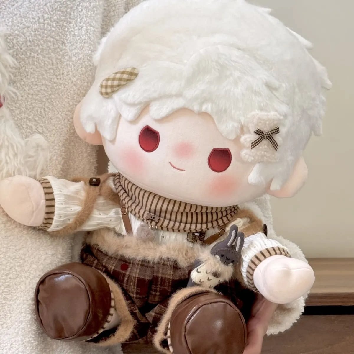 40cmぬいぐるみ用 レトロ 紳士風 トップス+チェック柄サロペット+